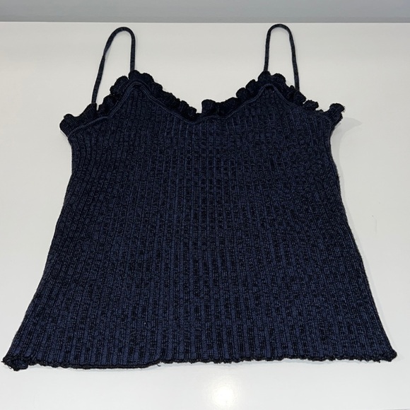 Free People Navy Blue Ruffled Trim V-neckline Cami size XS - Picture 5 of 11